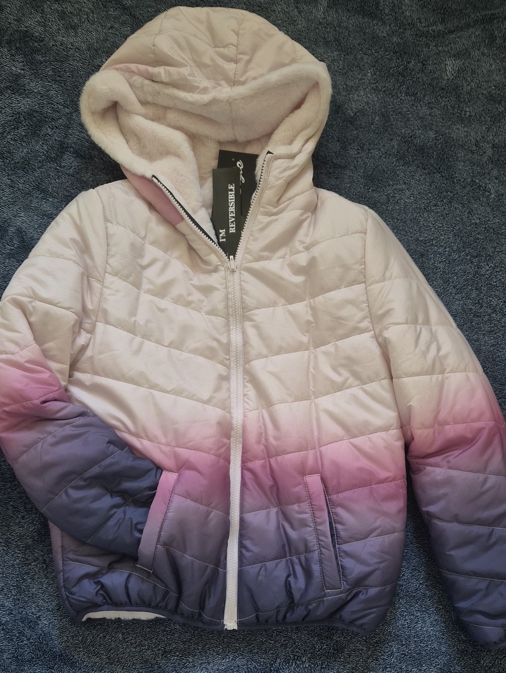 Ombre Hooded Puffer Jacket - Light Pink to Purple